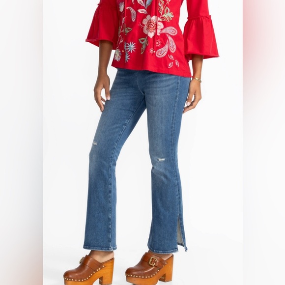 Johnny Was The Side Slit Pull On Kick Flare Jeans SZ L - Picture 1 of 11